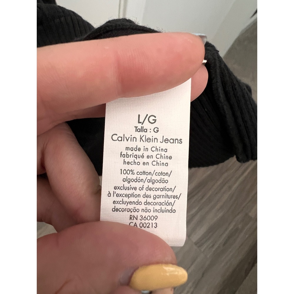 Calvin Klein Jeans Mens Black Ribbed Cotton Quarter Zip Sweater Large CKJ Logo - Picture 7 of 8